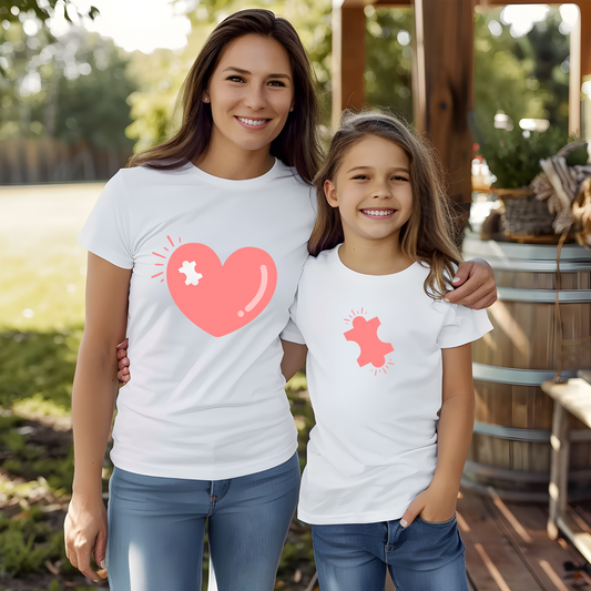 Mother and Child Matching T-shirt, Heart Piece | Mother - Daughter T-shirt | Mother - Son T-shirt